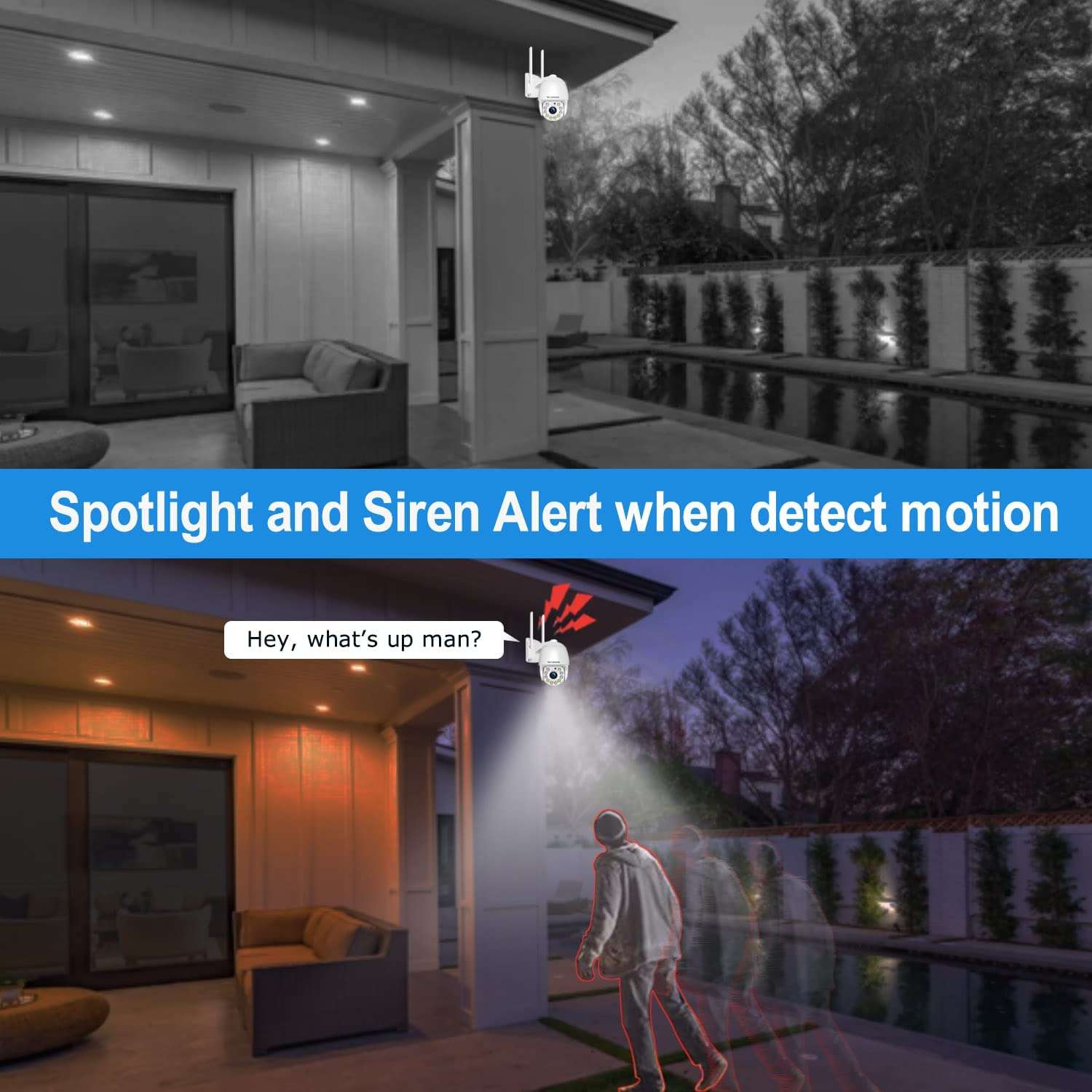 Hosafe WiFi IP PTZ Camera, Floodlight, AI Motion Detection, Tracking