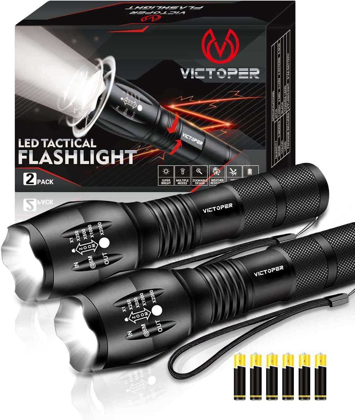 Victoper LED Flashlight 2 Pack...