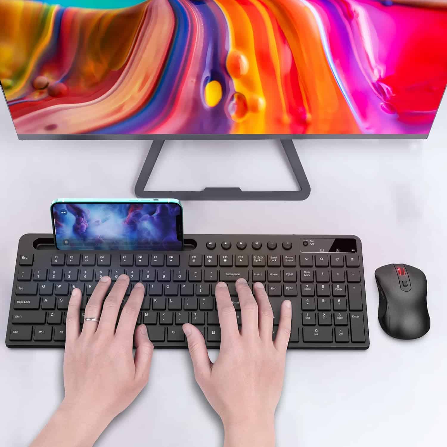 MARVO Wireless Keyboard with Mouse with Phone and Tablet Holder