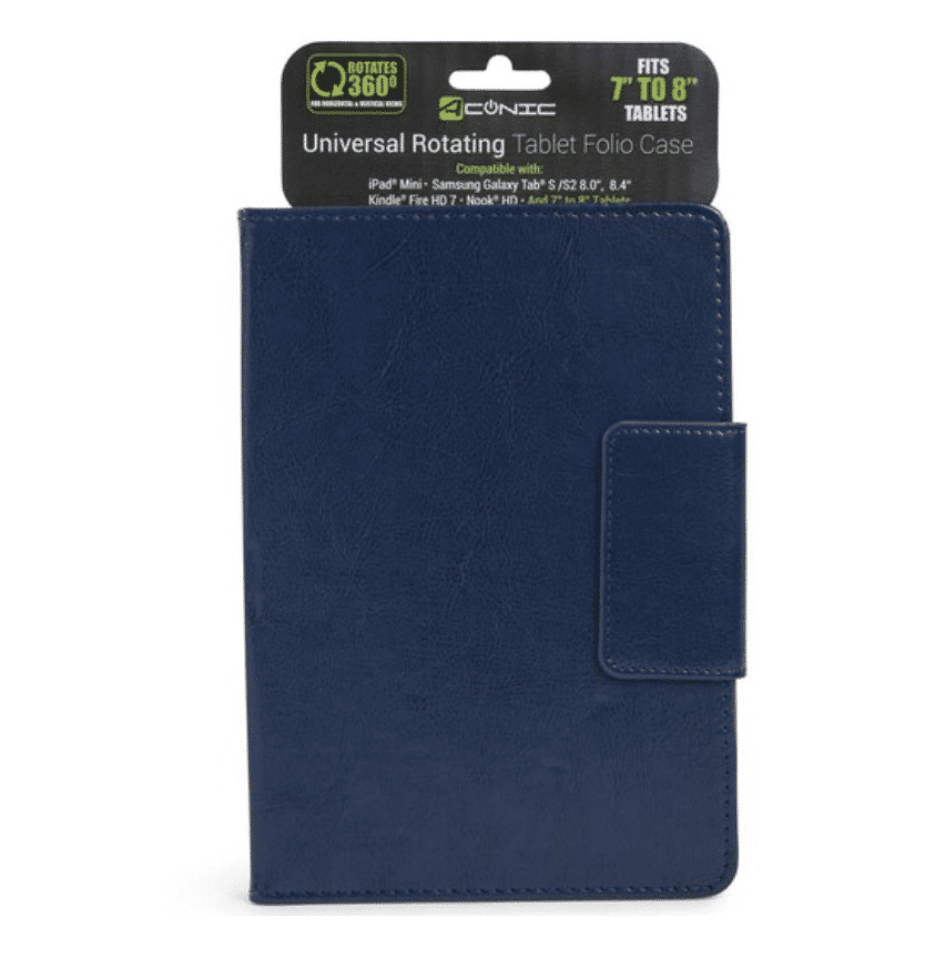 Aconic 7-8 inch Universal Rotating Tablet Folio Case - Blue