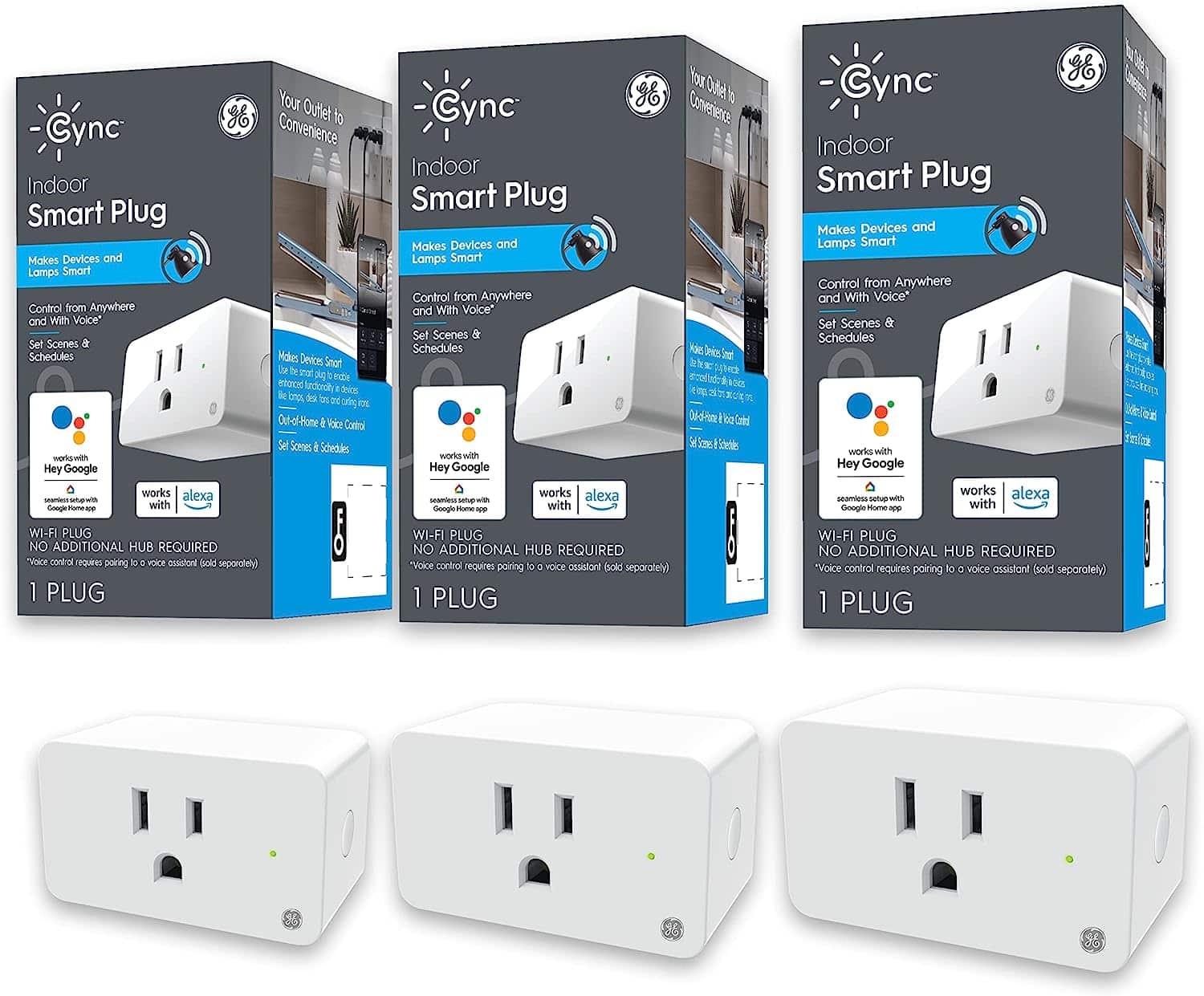 GE CYNC Indoor Smart Plug, Bluetooth and Wi-Fi Outlet Socket, Works with Alexa and Google Home,
