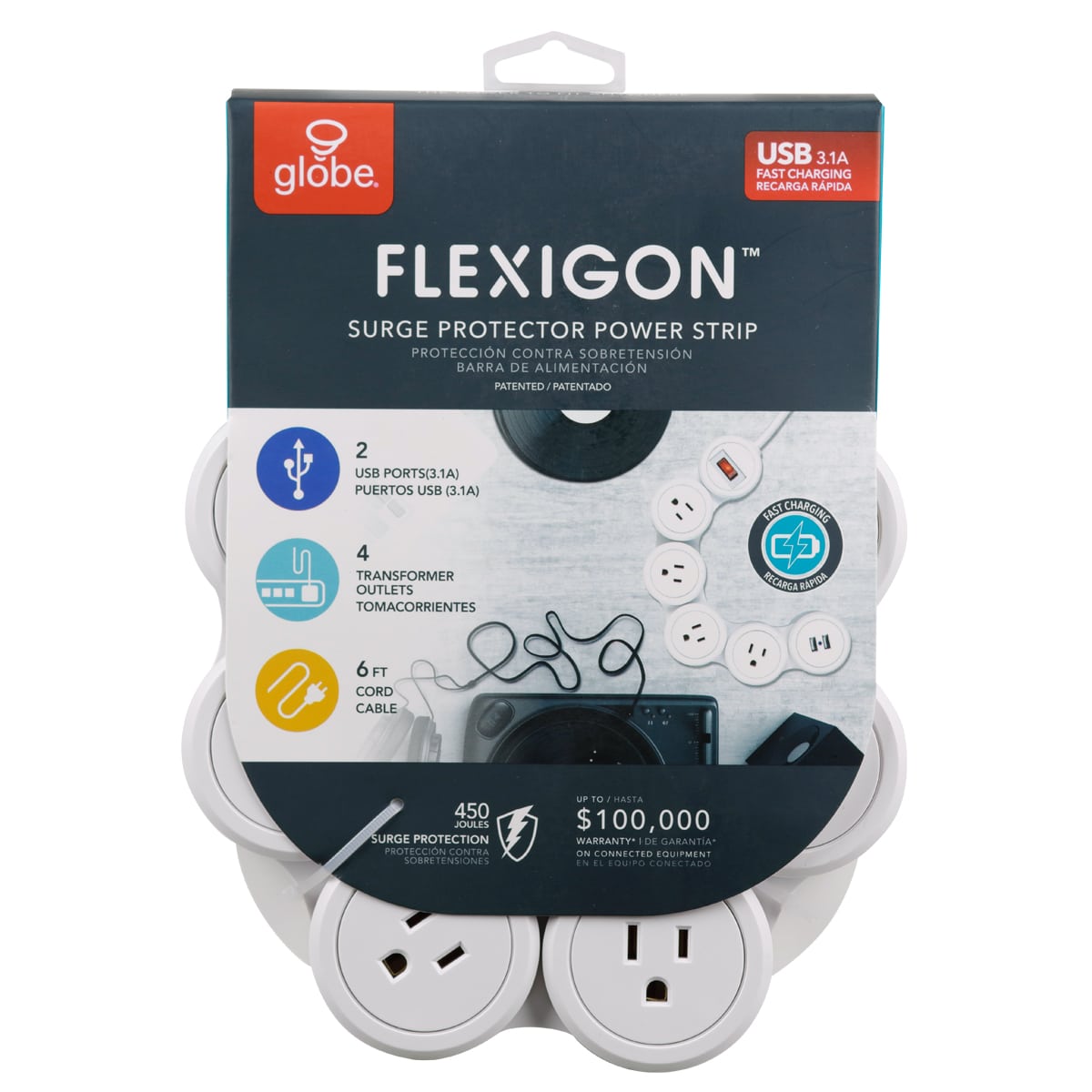Globe Flexigon Surge Protector Power Strip