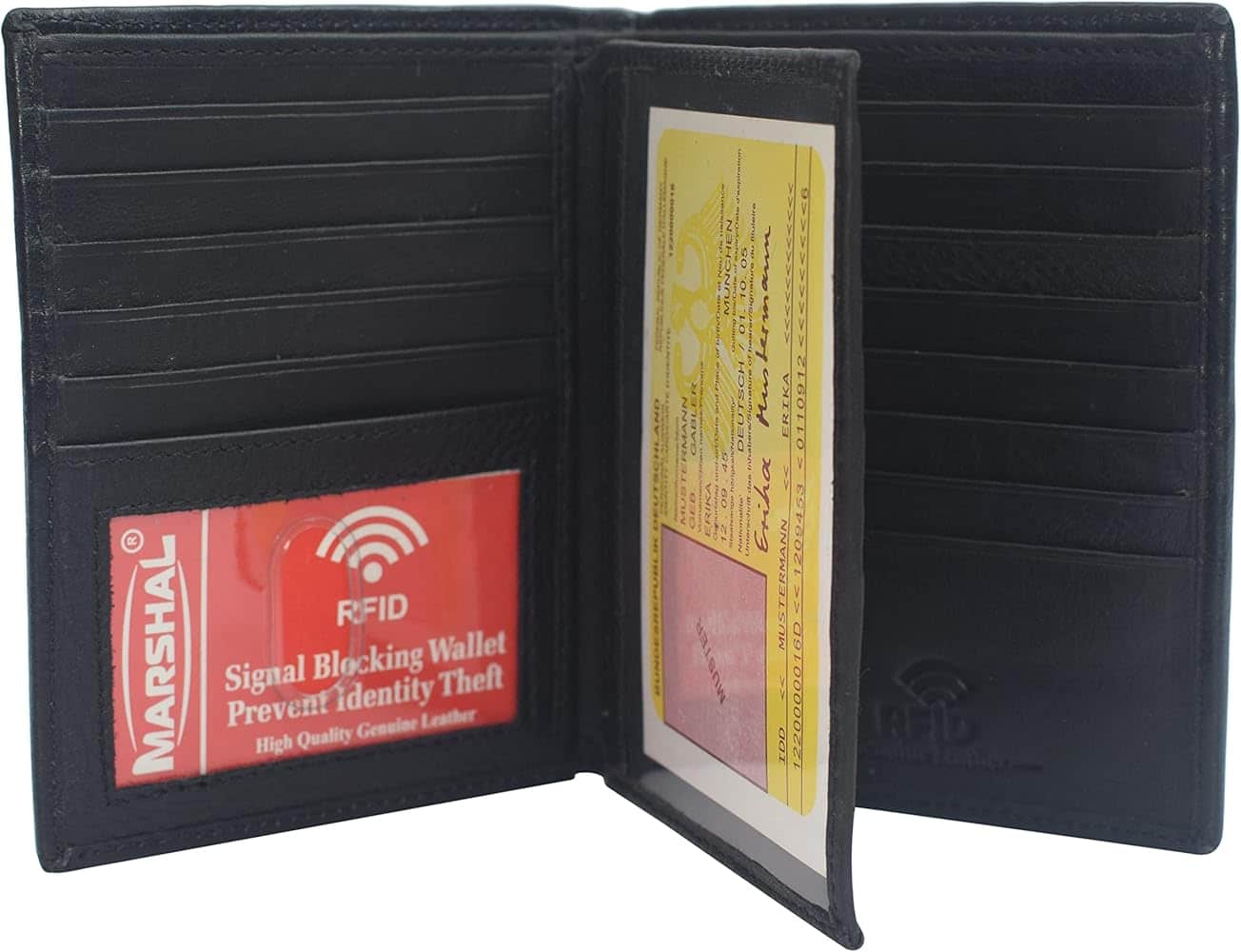 Marshal Men's Hipster Bifold Genuine Leather Multi-Card ID Holder European Wallet